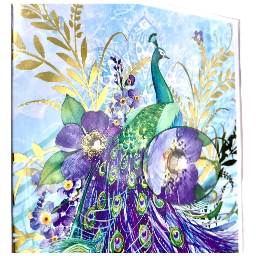 Punch Studio Single Peacock Foil Embellished Blank Card + Env + Seal (16935)